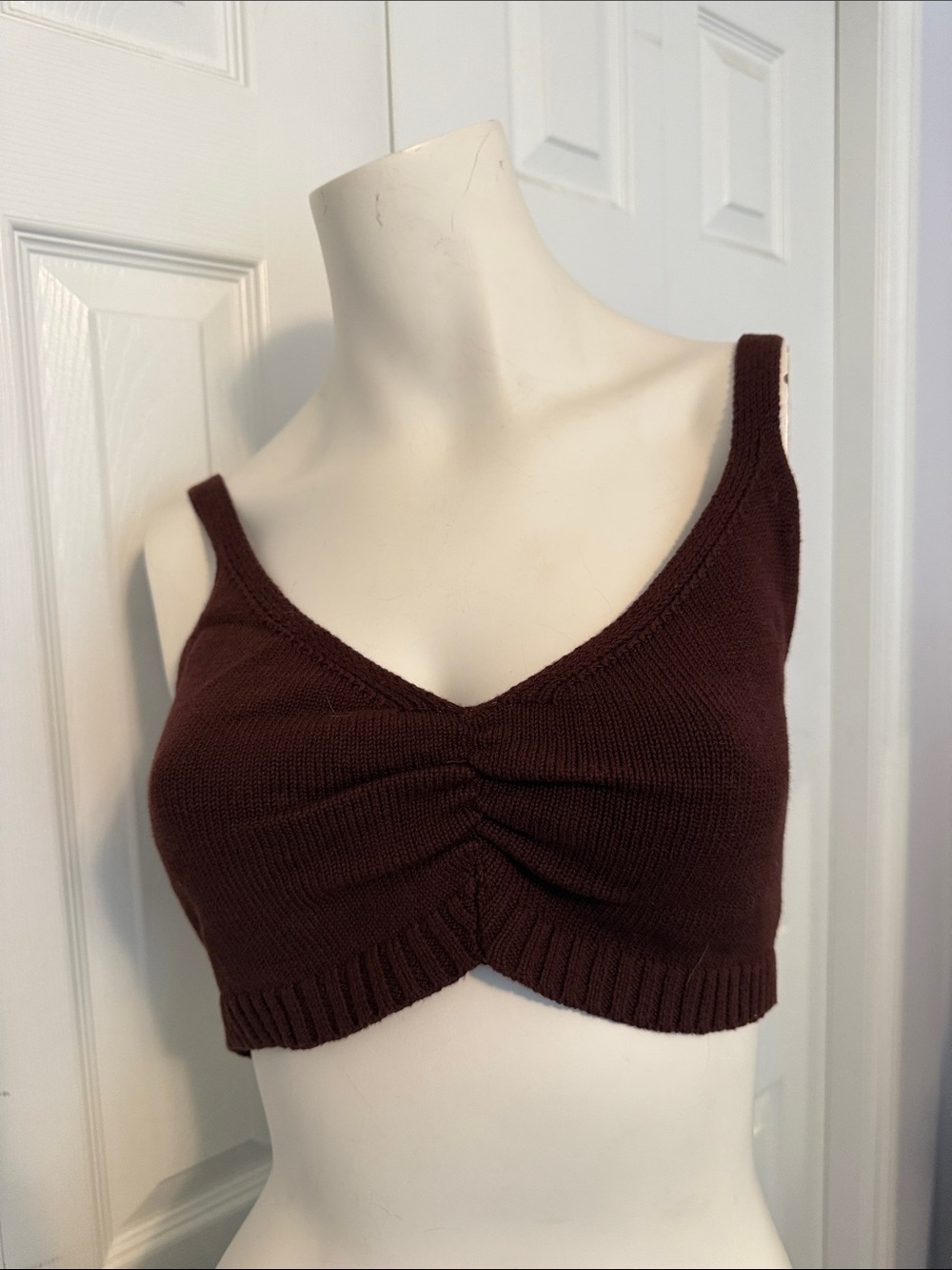 525 America Burgundy Knit Ruched Bralette Crop Top w/adjustable straps